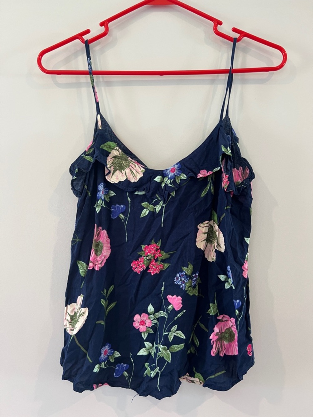 Old Navy Navy Floral Ruffle Cami with Pink & Green Accents